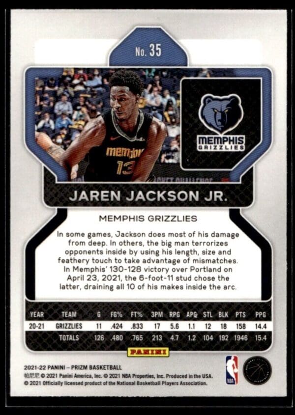 2021 Panini Prizm Memphis Grizzlies #35 Jaren Jackson Jr.