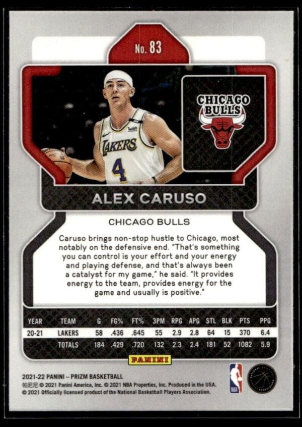 2021 Panini Prizm Chicago Bulls #83 Alex Caruso