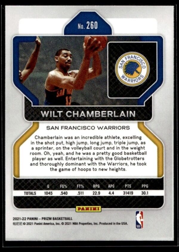 2021 Panini Prizm San Francisco Warriors #260 Wilt Chamberlain