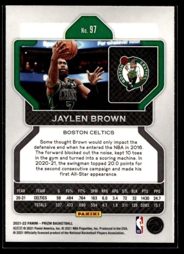 2021 Panini Prizm Boston Celtics #97 Jaylen Brown