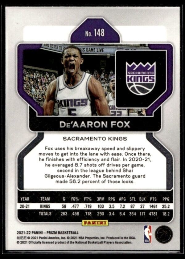 2021 Panini Prizm Sacramento Kings #148 De'Aaron Fox