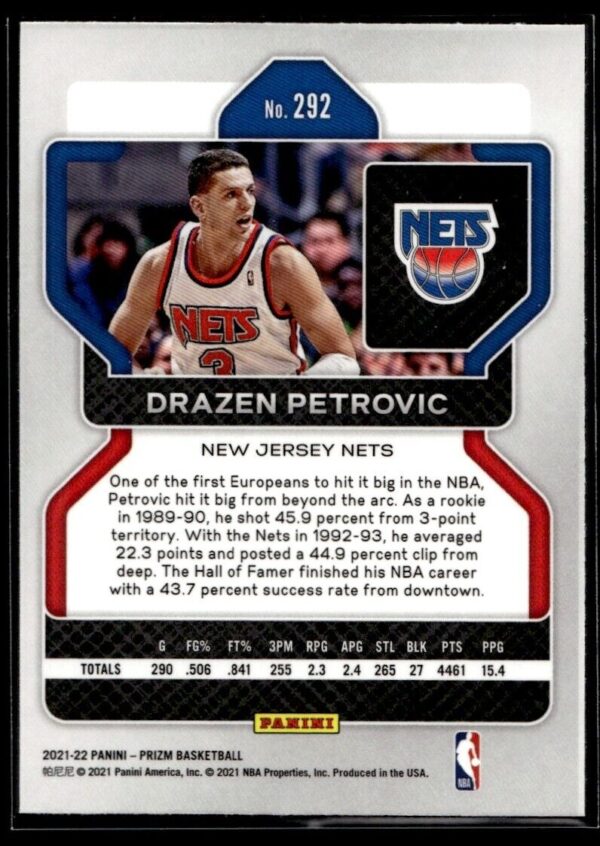 2021 Panini Prizm New Jersey Nets #292 Drazen Petrovic