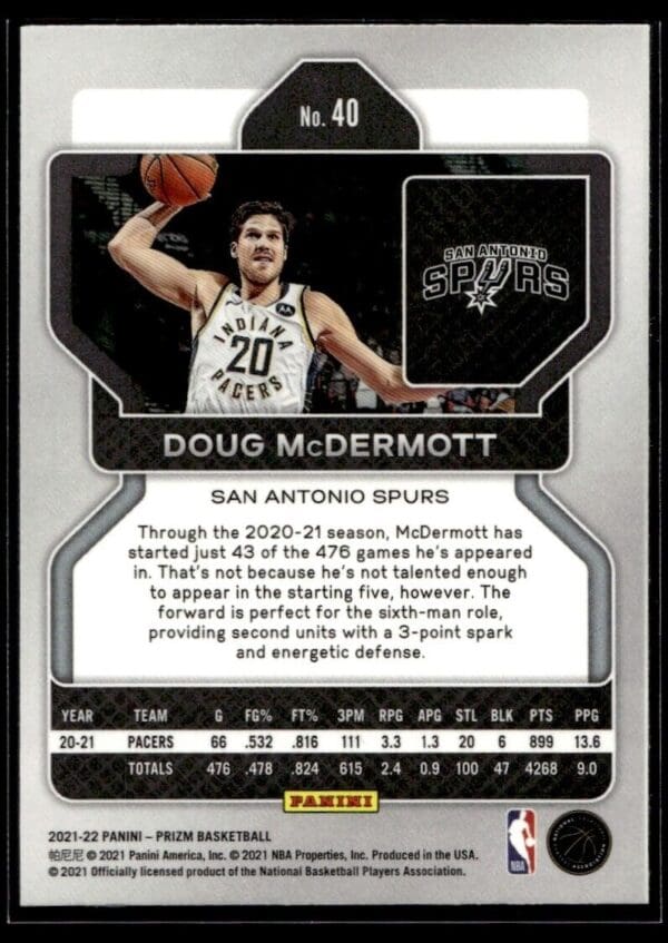 2021 Panini Prizm San Antonio Spurs #40 Doug McDermott