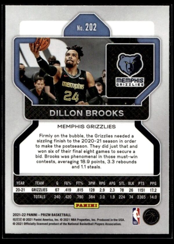 _10 2021 Panini Prizm Memphis Grizzlies #202 Dillon Brooks