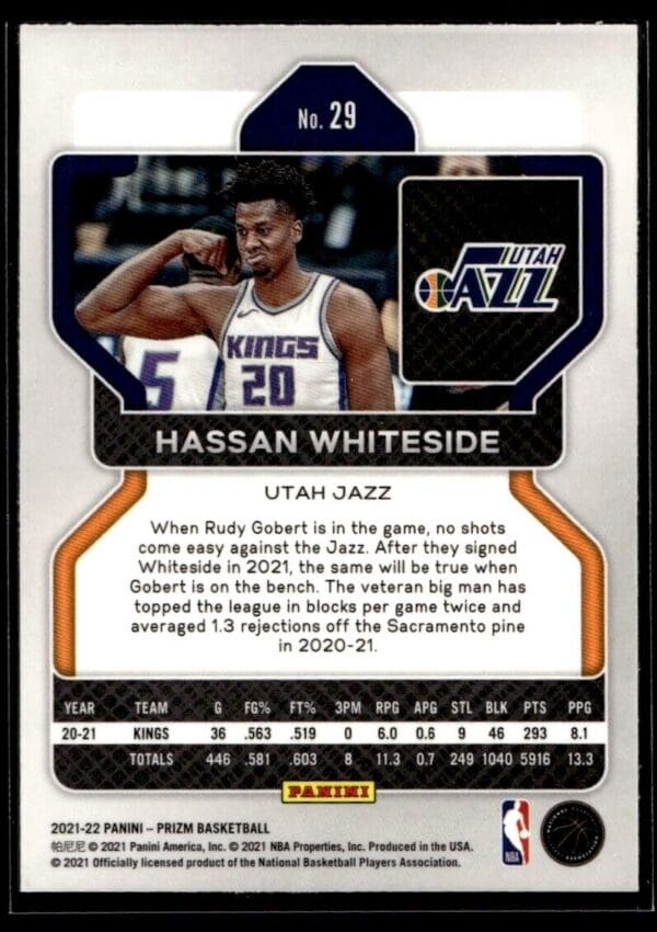 2021 Panini Prizm Utah Jazz #29 Hassan Whiteside