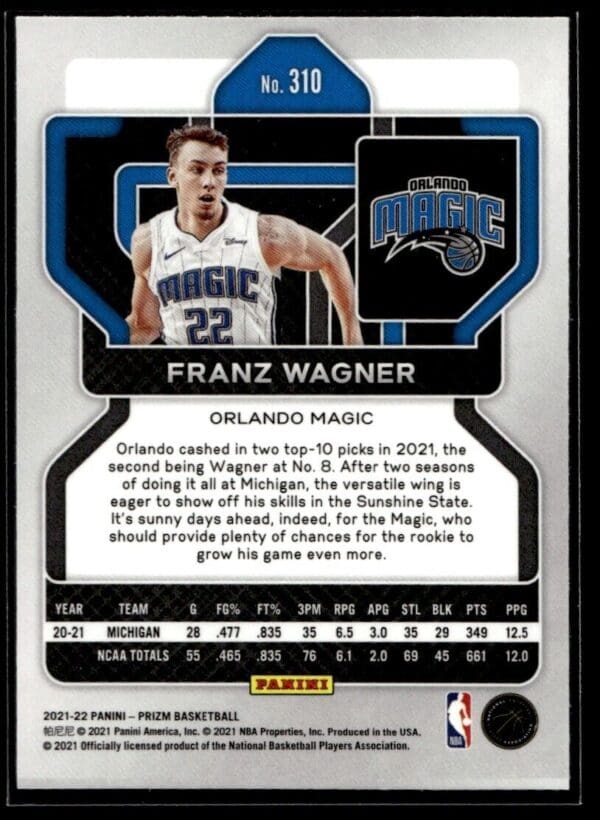 _10 2021 Panini Prizm Orlando Magic #310 Franz Wagner RC Rookie