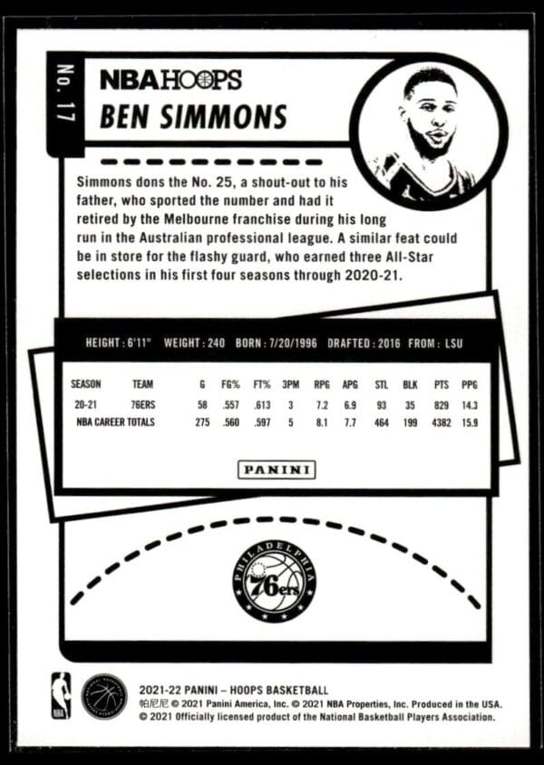 2021 NBA Hoops Winter Edition Philadelphia 76ers #17 Ben Simmons