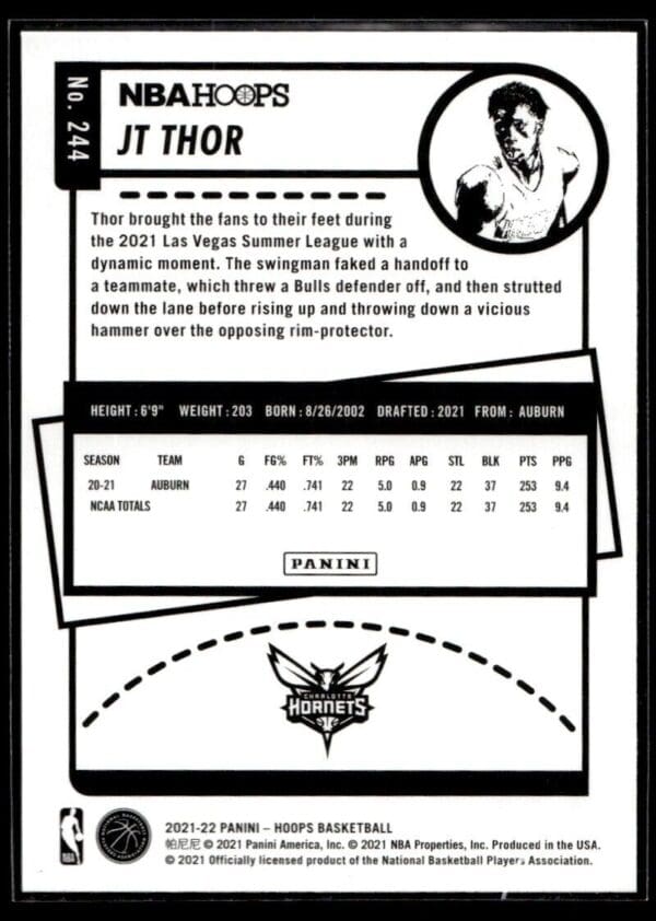 2021 NBA Hoops Winter Edition Charlotte Hornets #244 JT Thor RC Rookie