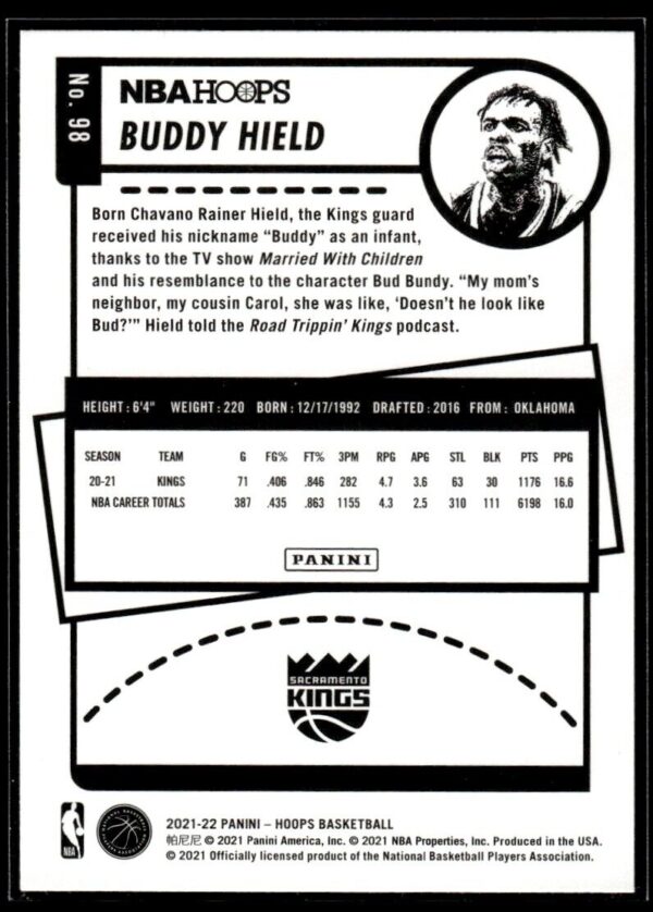 2021 NBA Hoops Winter Edition Sacramento Kings #98 Buddy Hield