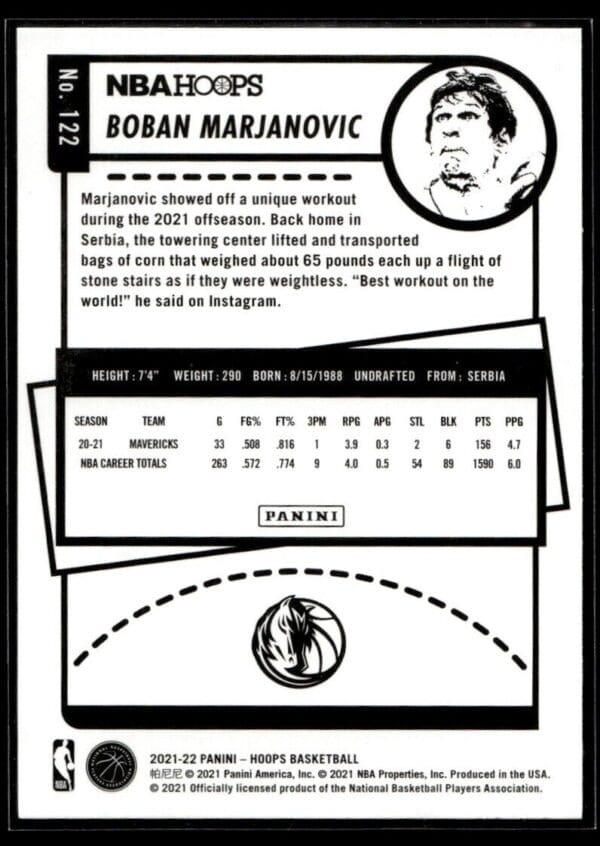 2021 NBA Hoops Winter Edition Dallas Mavericks #122 Boban Marjanovic