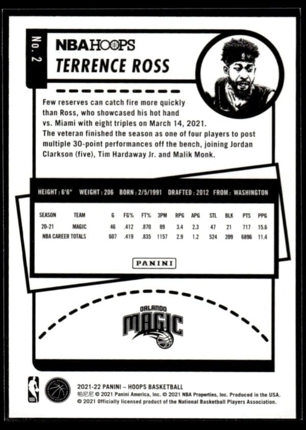 _10 2021 NBA Hoops Winter Edition Orlando Magic #2 Terrence Ross