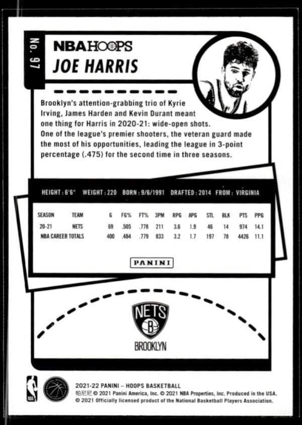 2021 NBA Hoops Winter Edition Brooklyn Nets #97 Joe Harris