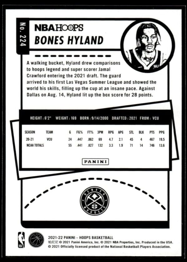 2021 NBA Hoops Winter Edition Denver Nuggets #224 Bones Hyland