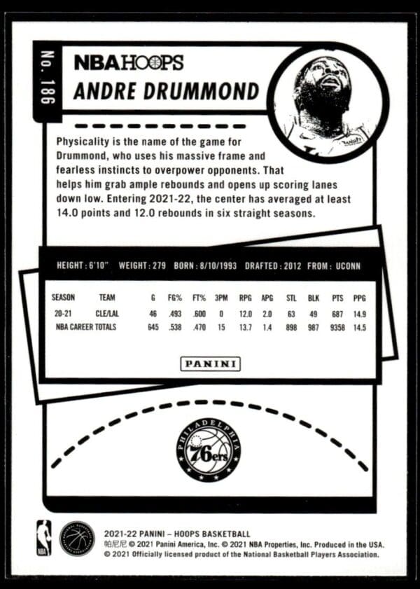 2021 NBA Hoops Winter Edition Philadelphia 76ers #186 Andre Drummond