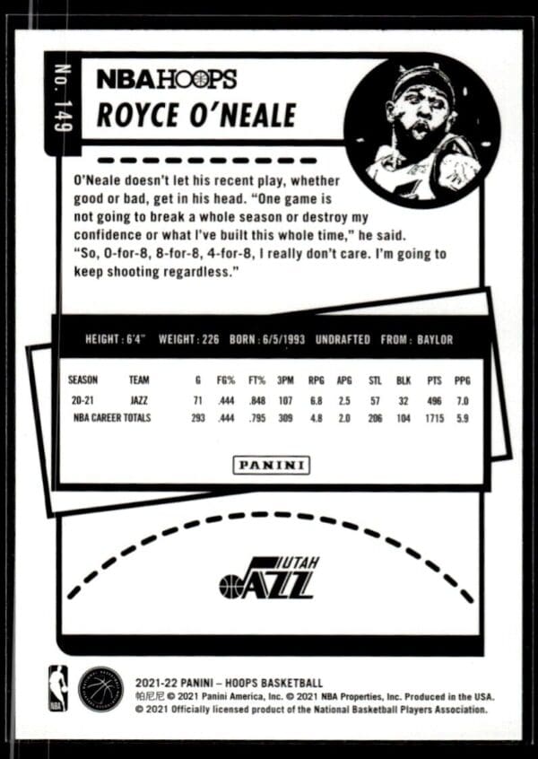 2021 NBA Hoops Winter Edition Utah Jazz #149 Royce O'Neale