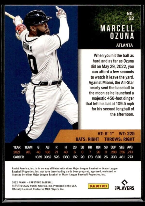 2022 Panini Capstone Atlanta Braves #62 Marcell Ozuna