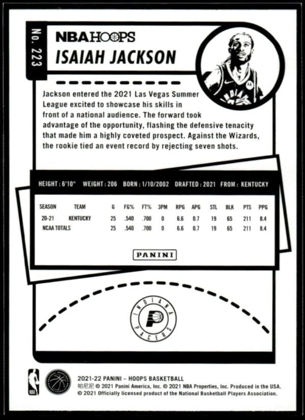 2021 NBA Hoops Indiana Pacers #223 Isaiah Jackson RC Rookie