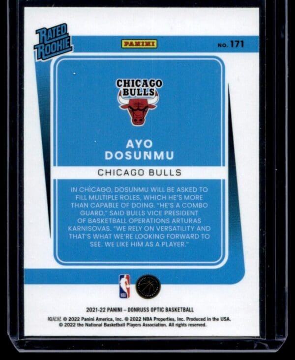 _10 2021 Donruss Optic Chicago Bulls #171 Ayo Dosunmu RC Rookie