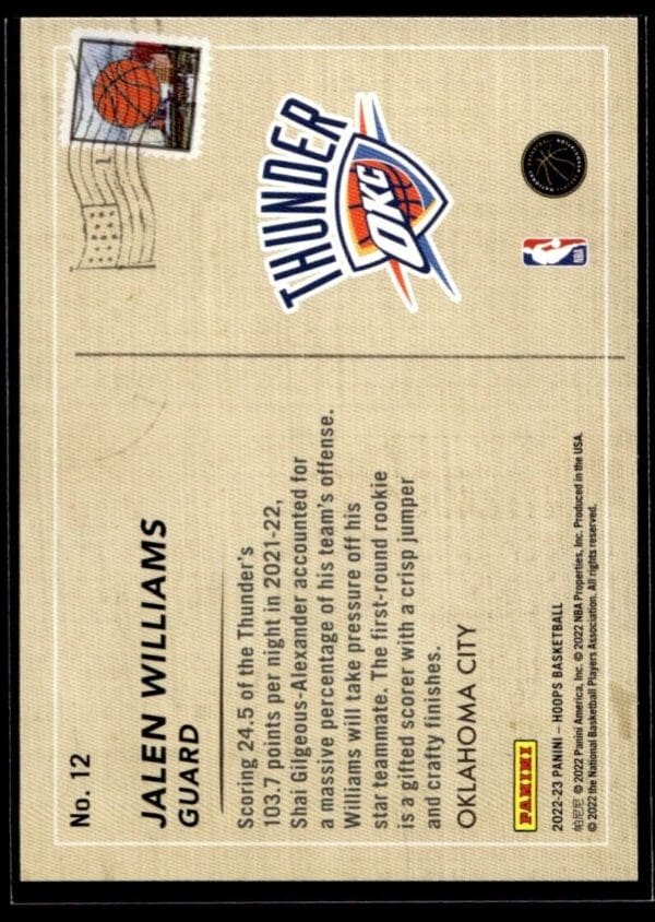 2022 Hoops Rookie Greetings Oklahoma City Thunder #12 Jalen Williams RC Rookie