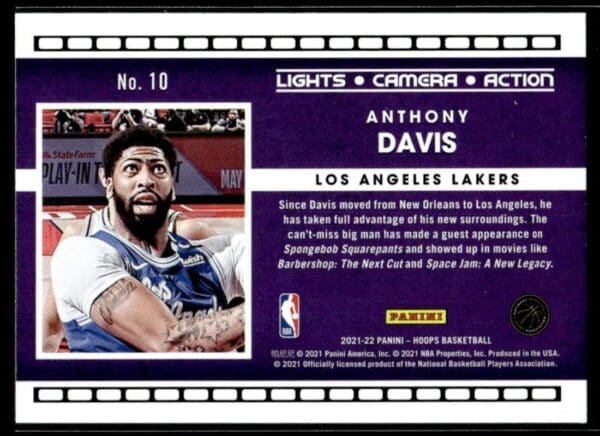 2021 Hoops Lights Camera Action Los Angeles Lakers #10 Anthony Davis