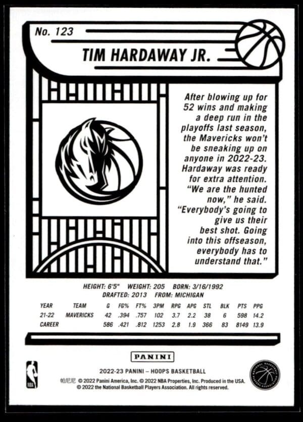 _10 2022 Hoops Dallas Mavericks #123 Tim Hardaway Jr. Blue