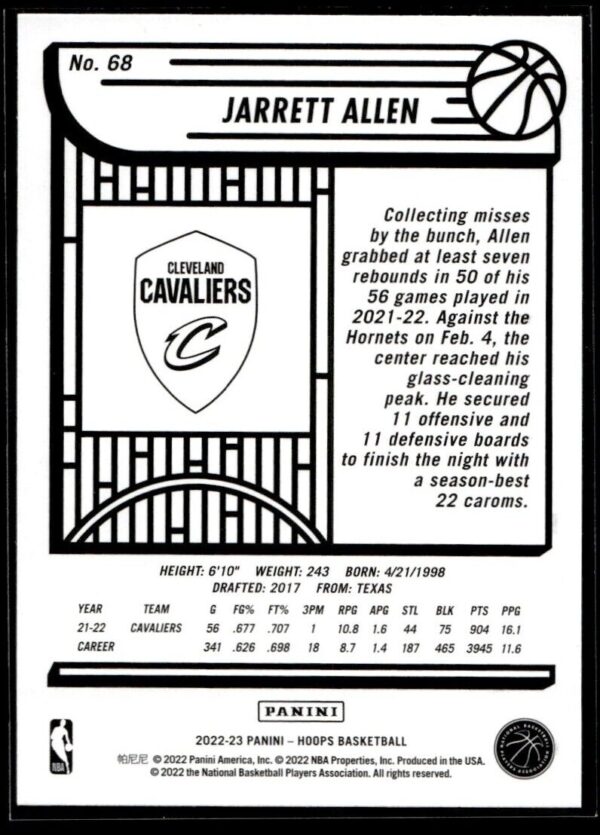 _10 2022 NBA Hoops Cleveland Cavaliers #68 Jarrett Allen