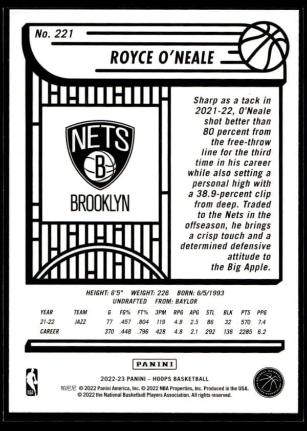 2022 NBA Hoops Brooklyn Nets #221 Royce O'Neale