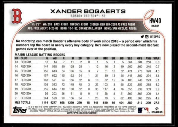 2022 Topps Holiday  #40 Xander Bogaerts