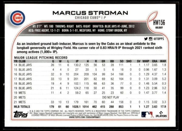 2022 Topps Holiday New York Mets #156 Marcus Stroman