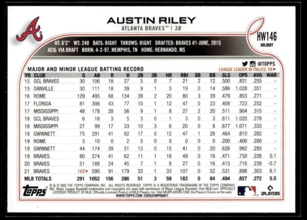 2022 Topps Holiday Atlanta Braves #146 Austin Riley