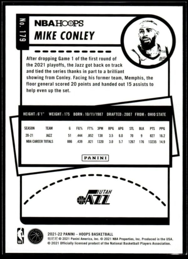 2021 NBA Hoops Utah Jazz #179 Mike Conley