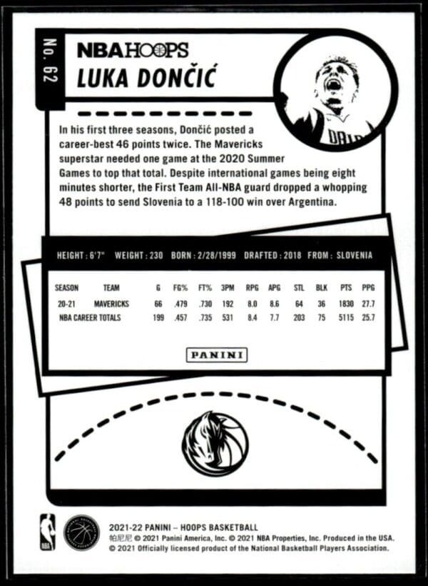 2021 NBA Hoops Dallas Mavericks #62 Luka Doncic
