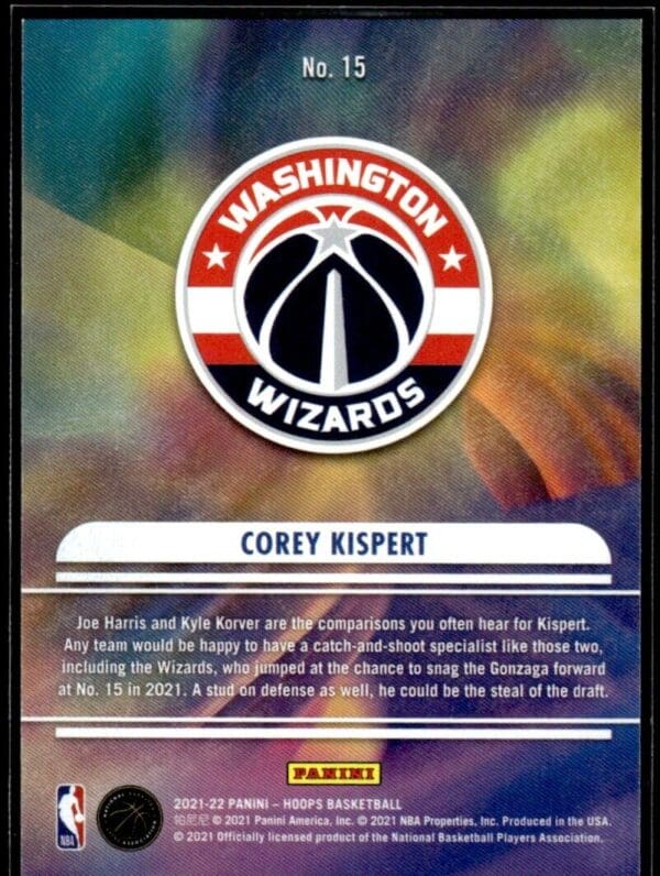 _10 2021-22 Hoops We Got Next Corey Kispert Rookie Washington Wizards #15
