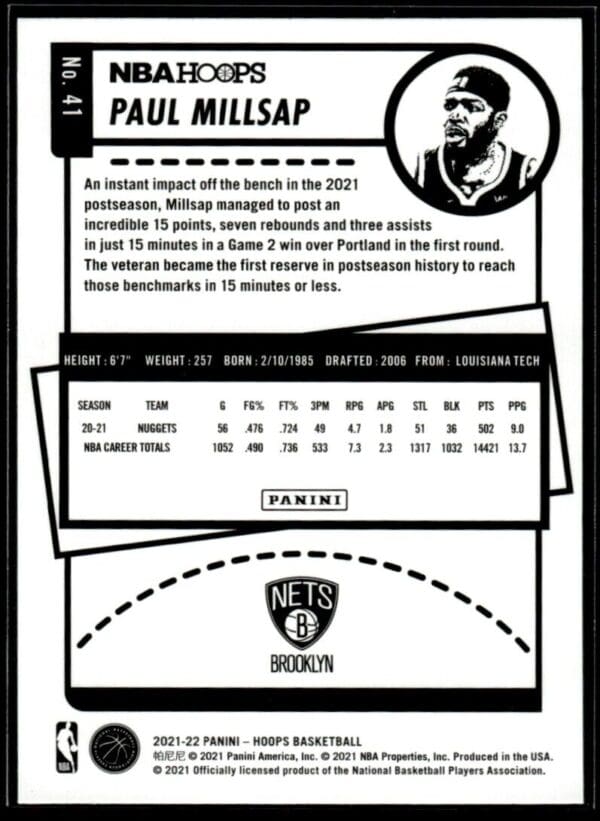 2021 NBA Hoops Brooklyn Nets #41 Paul Millsap