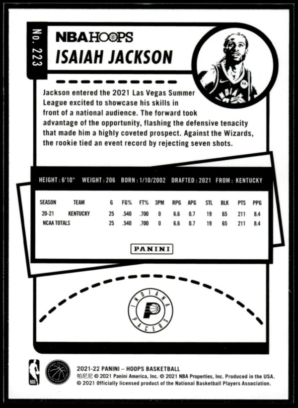 2021-22 Hoops Isaiah Jackson Rookie Indiana Pacers #223