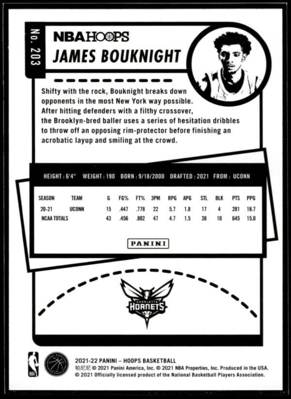 2021-22 Hoops James Bouknight Rookie Charlotte Hornets #203