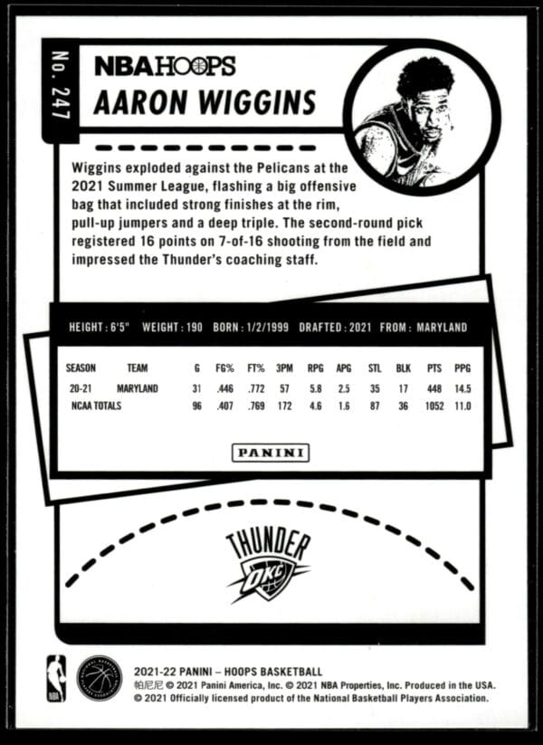2021-22 Hoops Aaron Wiggins Rookie Oklahoma City Thunder #247