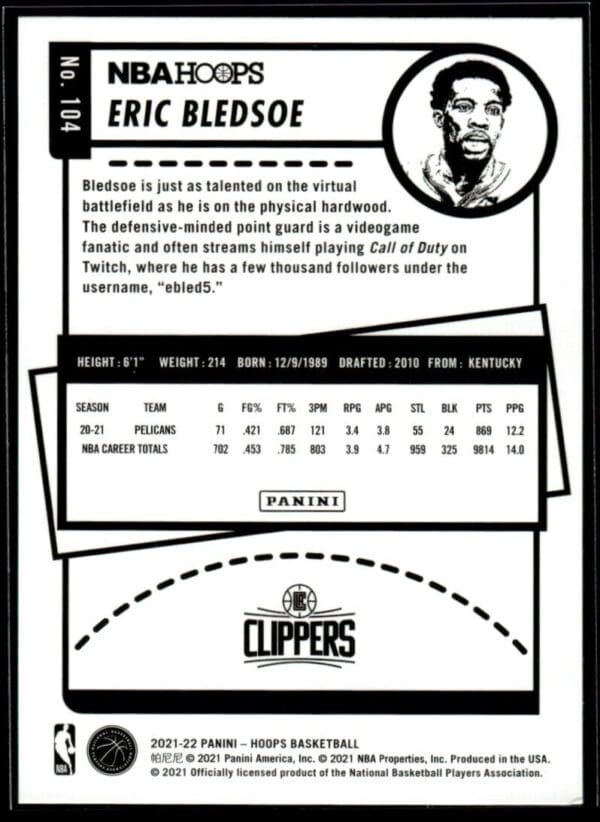 2021 NBA Hoops Los Angeles Clippers #104 Eric Bledsoe