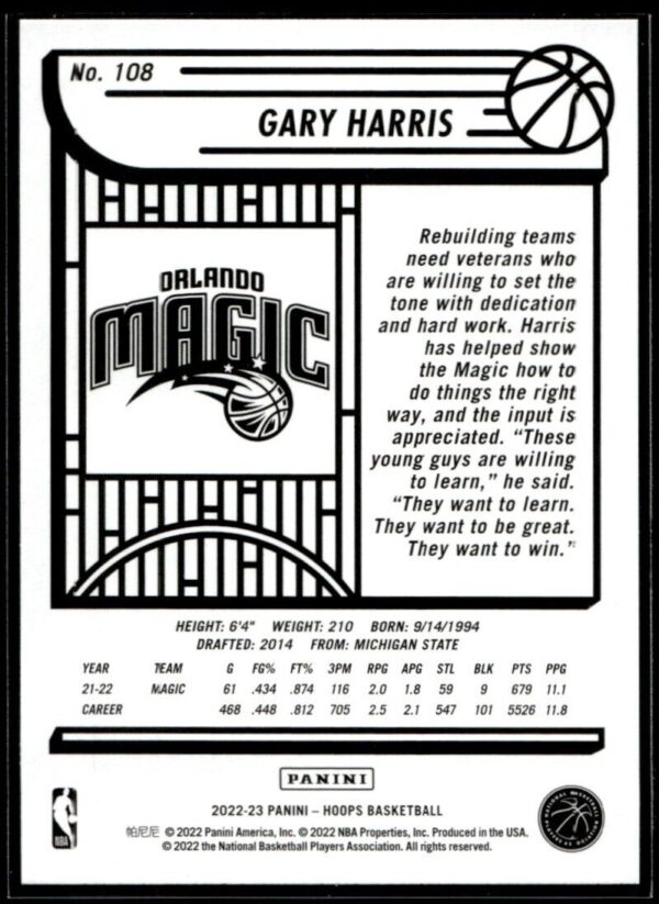 2022 Hoops Orlando Magic #108 Gary Harris