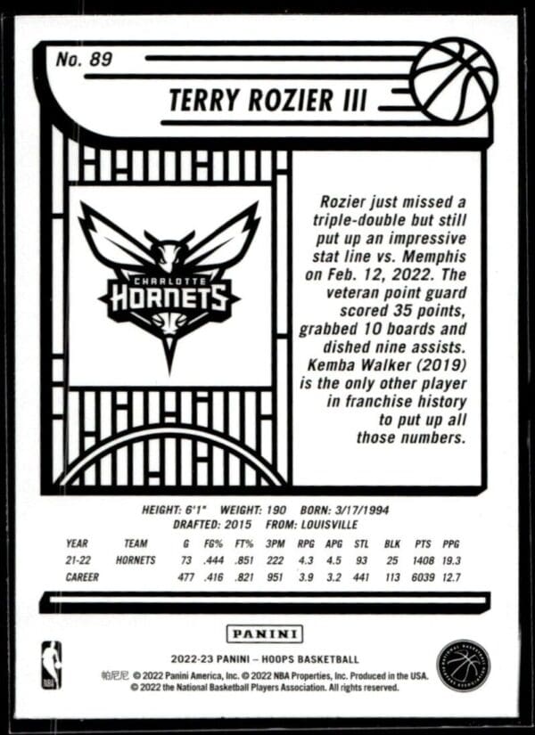 2022 Hoops Charlotte Hornets #89 Terry Rozier III