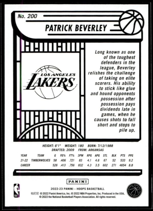 2022 Hoops Los Angeles Lakers #200 Patrick Beverley