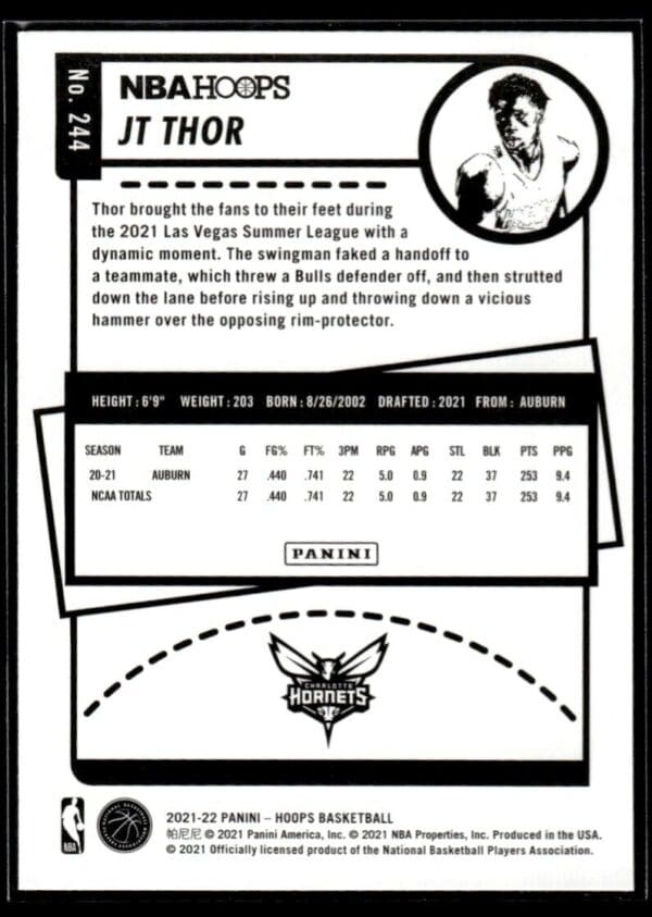 2021 NBA Hoops Charlotte Hornets #244 JT Thor RC Rookie