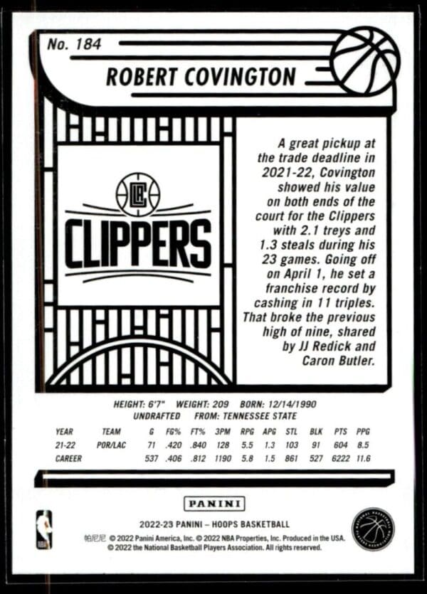 2022 Hoops Los Angeles Clippers #184 Robert Covington
