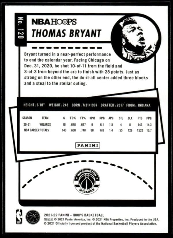 2021 NBA Hoops Washington Wizards #120 Thomas Bryant