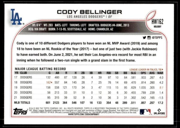 2022 Topps Holiday Los Angeles Dodgers #HW162 Cody Bellinger