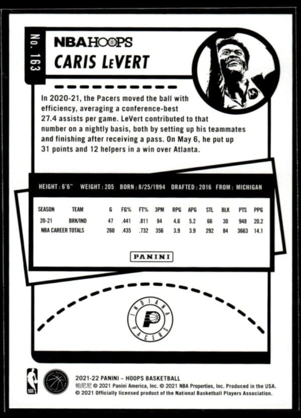 2021 NBA Hoops Indiana Pacers #163 Caris LeVert