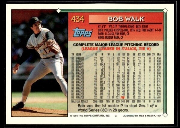 1994 Topps Pittsburgh Pirates #434 Bob Walk
