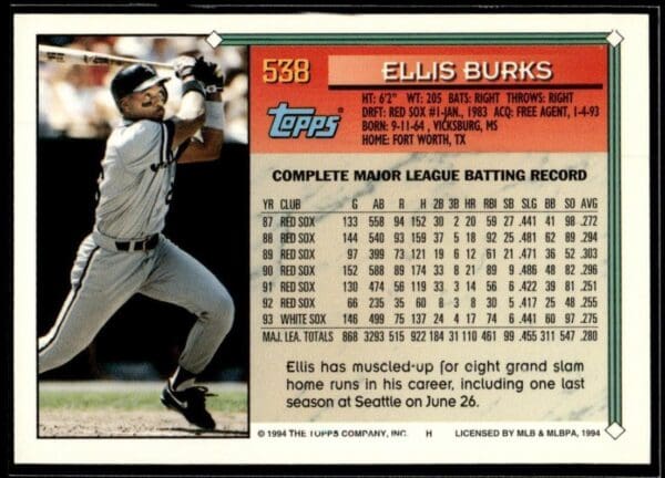 _10 1994 Topps Chicago White Sox #538 Ellis Burks