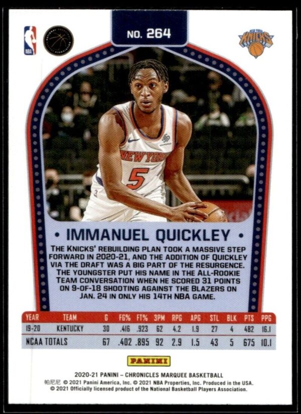 2020 Panini Chronicles Marquee New York Knicks #264 Immanuel Quickley RC Rookie