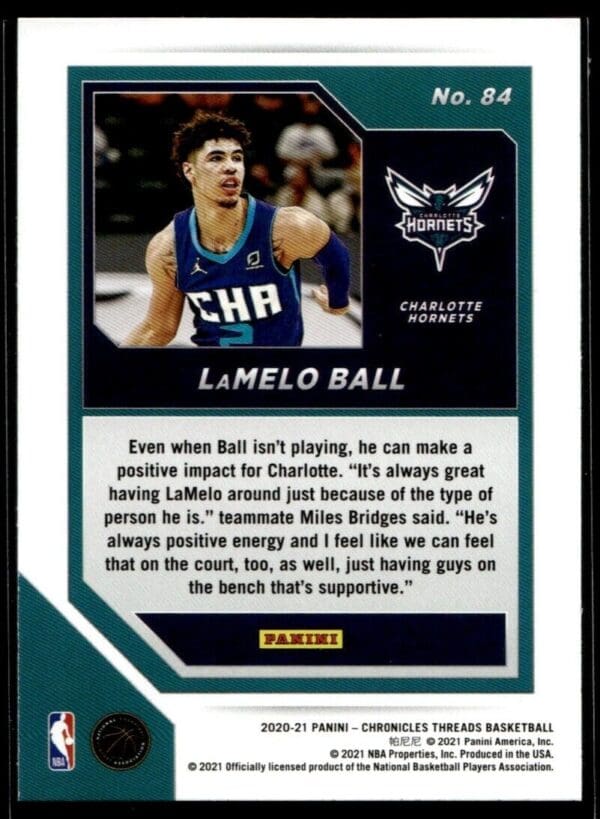 2020 Panini Panini Threads Charlotte Hornets #84 LaMelo Ball RC Rookie